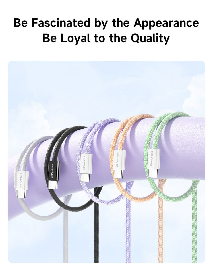 AWEI TYPE-C To TYPE-C Braided Rope 60W Fast Charging Cable 2m
