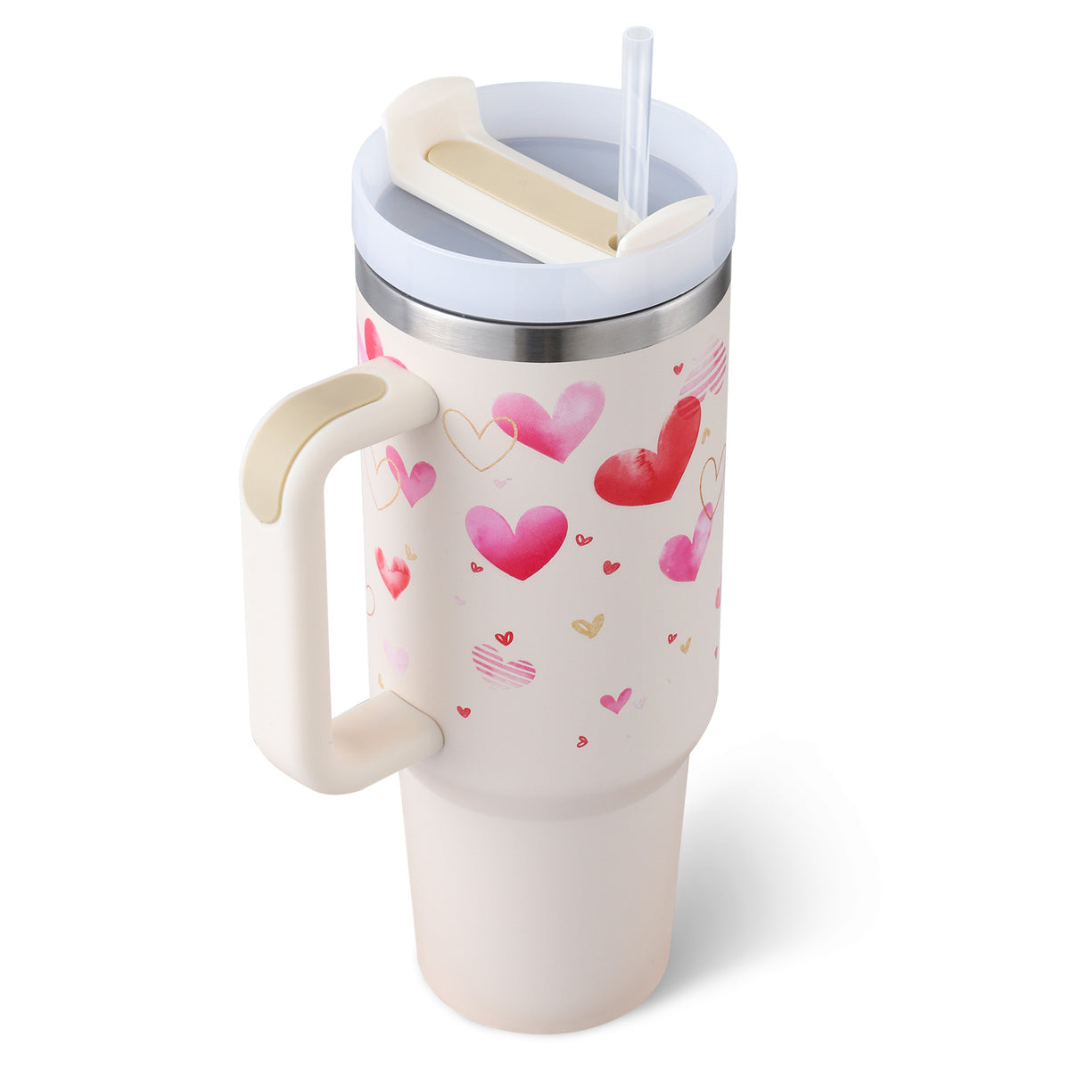 40 oz Insulated Stainless Steel Tumbler with Handle & Straw – Spill Proof