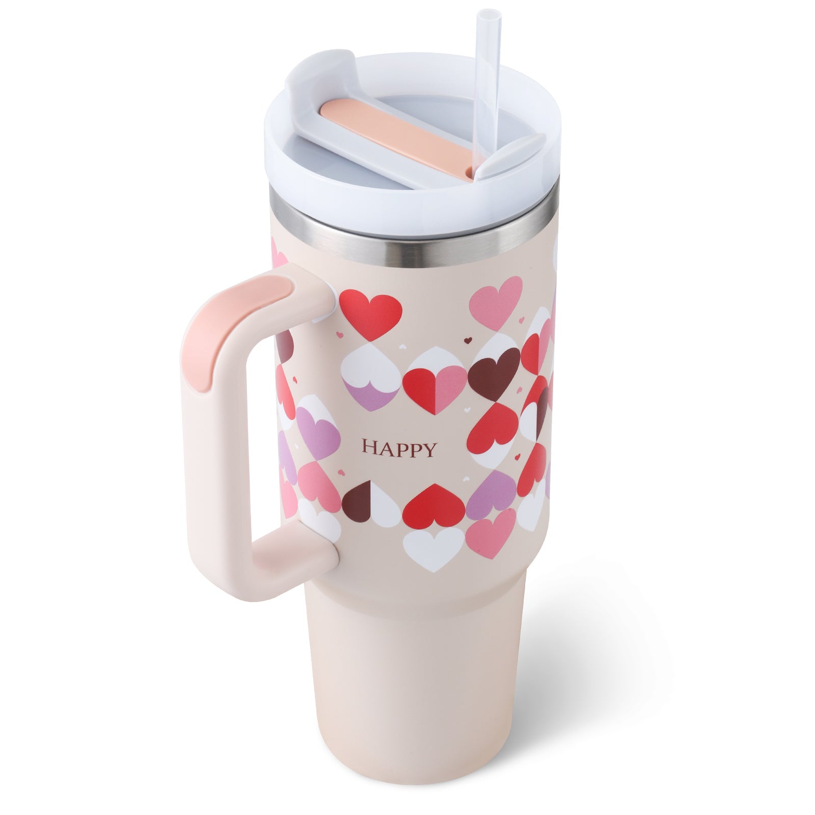 40 oz Insulated Stainless Steel Tumbler with Handle & Straw – Spill Proof