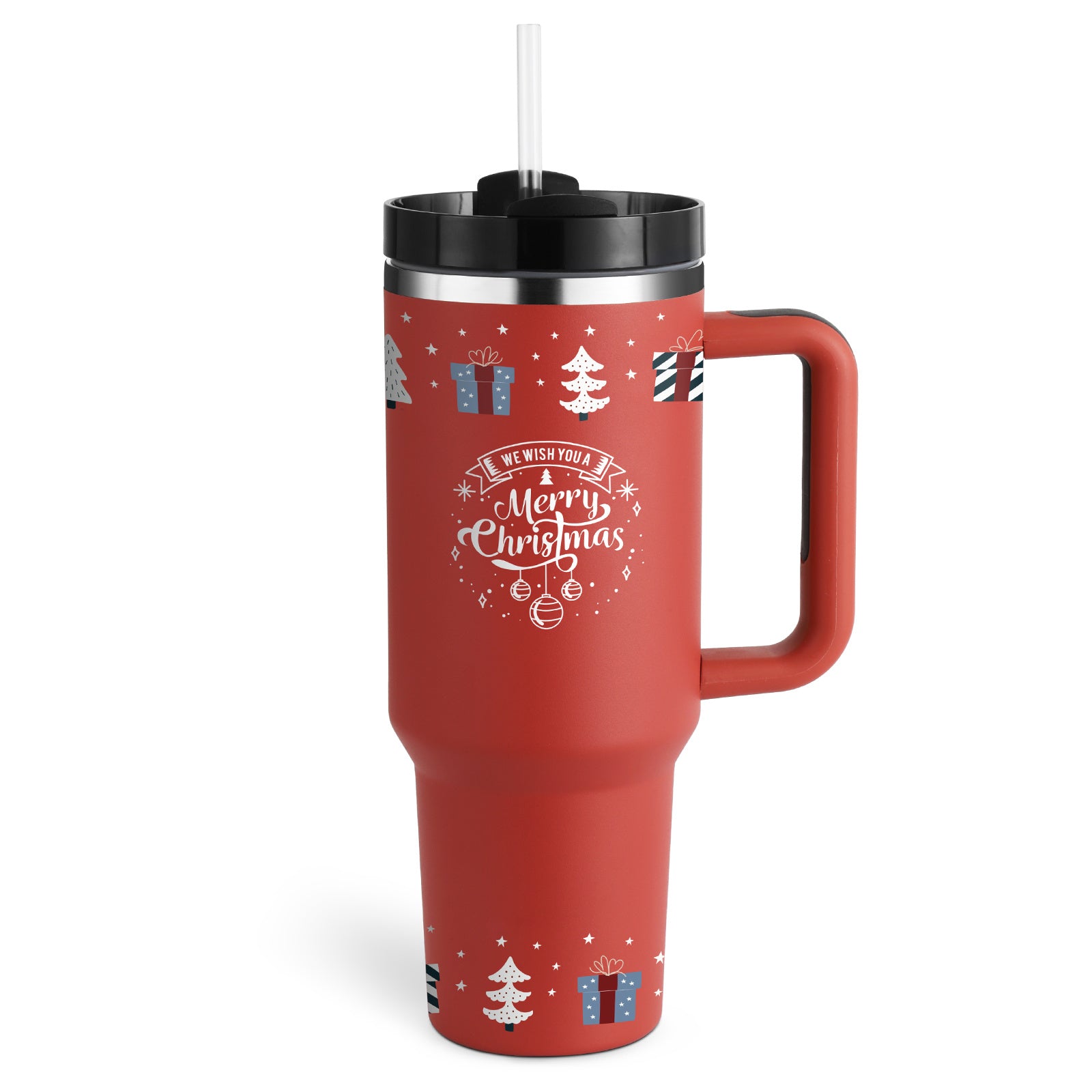 40 oz Insulated Stainless Steel Tumbler with Handle & Straw – Spill Proof