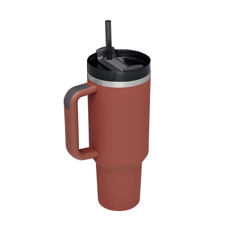 40 oz Insulated Stainless Steel Tumbler with Handle & Straw – Spill Proof