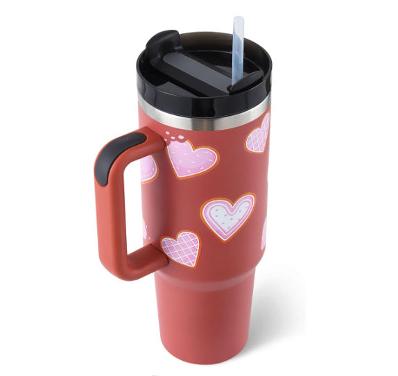 40 oz Insulated Stainless Steel Tumbler with Handle & Straw – Spill Proof