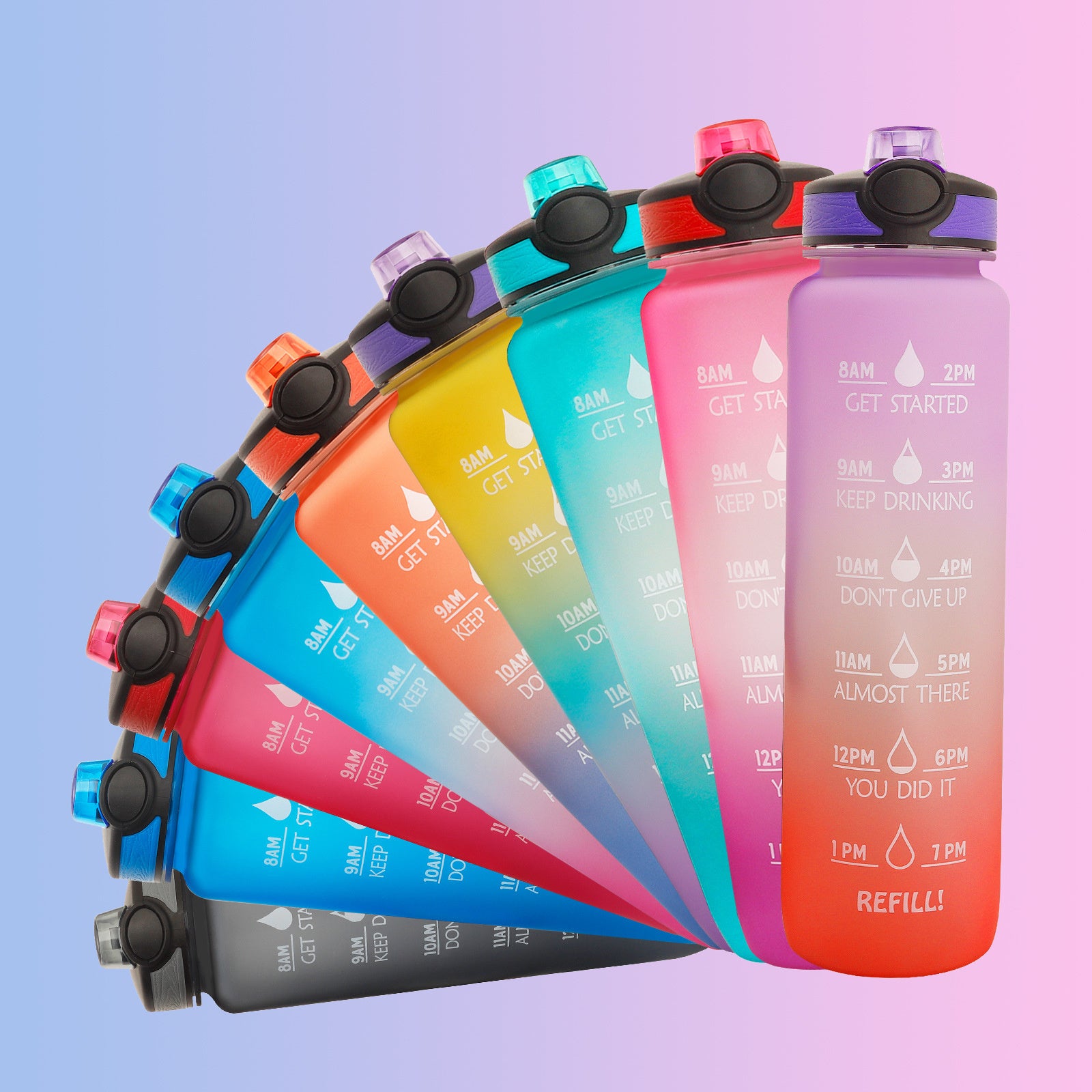 Hydration Motivation Bottle – Time Marker, Flip Cap, BPA-Free