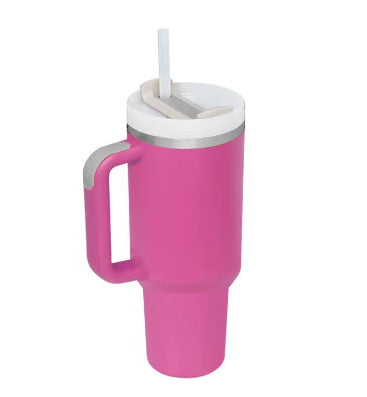 40 oz Insulated Stainless Steel Tumbler with Handle & Straw – Spill Proof