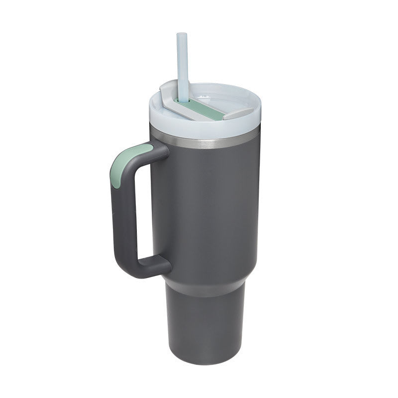 40 oz Insulated Stainless Steel Tumbler with Handle & Straw – Spill Proof