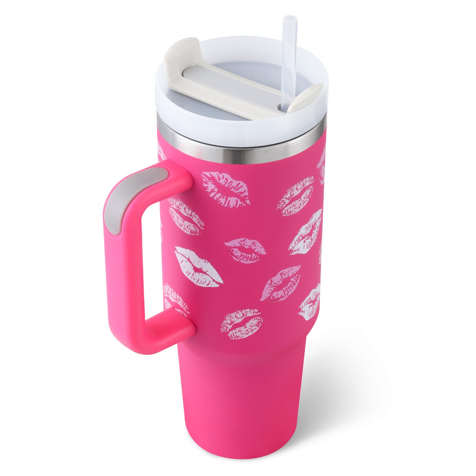 40 oz Insulated Stainless Steel Tumbler with Handle & Straw – Spill Proof