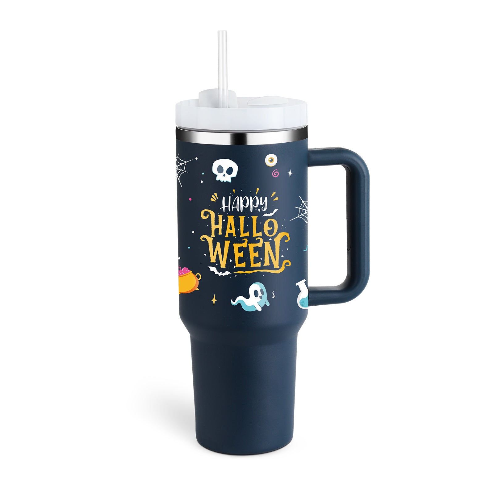 40 oz Insulated Stainless Steel Tumbler with Handle & Straw – Spill Proof