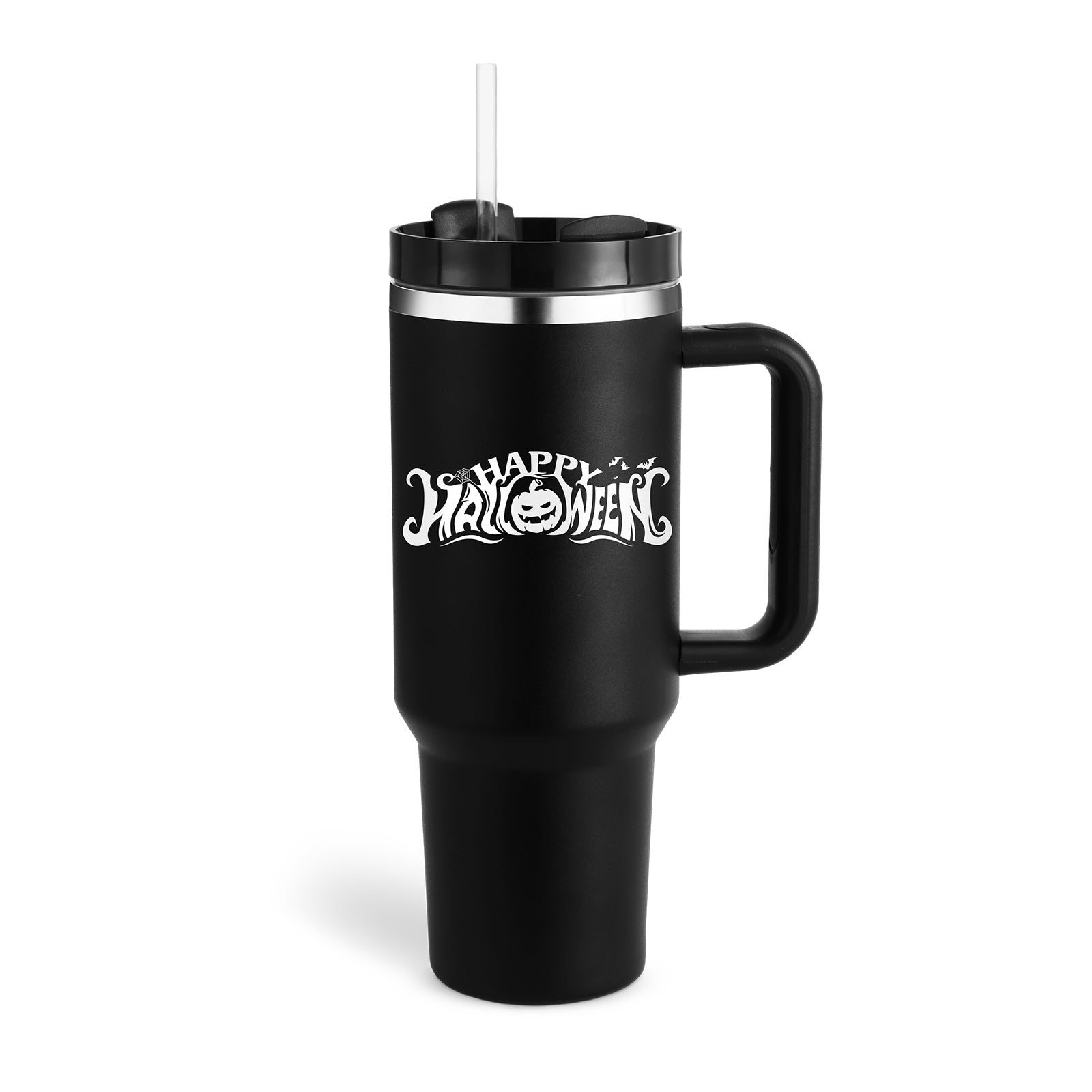 40 oz Insulated Stainless Steel Tumbler with Handle & Straw – Spill Proof