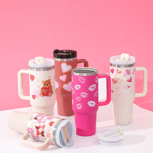 40 oz Insulated Stainless Steel Tumbler with Handle & Straw – Spill Proof